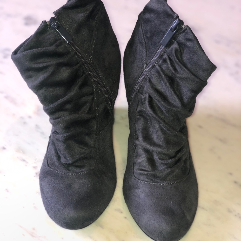 Grey suede platform ankle booties
